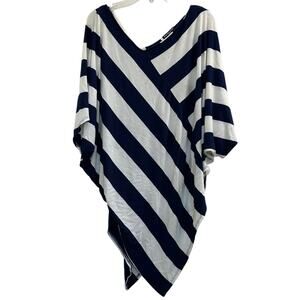 Cha Cha Vente Striped Loose Nautical Poncho Blouse Large L Bold Stripes Coverup